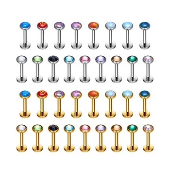 G23 Labret Piercing Titanium 16G Opal Stone CZ Inlay Nose Ear Studs Earrings Helix Cartilage Tragus Daith Body Jewelry