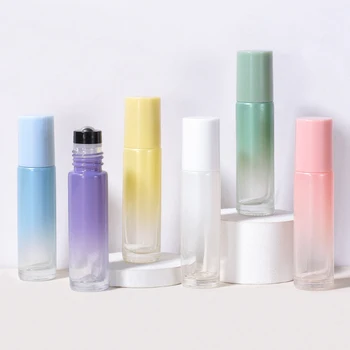 Custom LOGO 10ml gradient laser rose essential oil perfume bottle glass roll on bottle