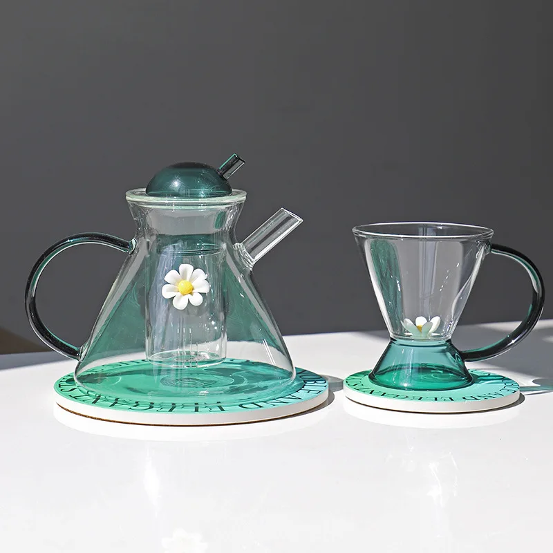 Wholesale handblown heat resistant high borosilicate glass teapot with infuser factory