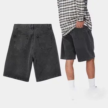 2024 Customized Manufacturer Men Zipper Fly Loose Fit 100% Cotton Heavyweight Denim Pants Baggy Jeans Jorts Skate Shorts