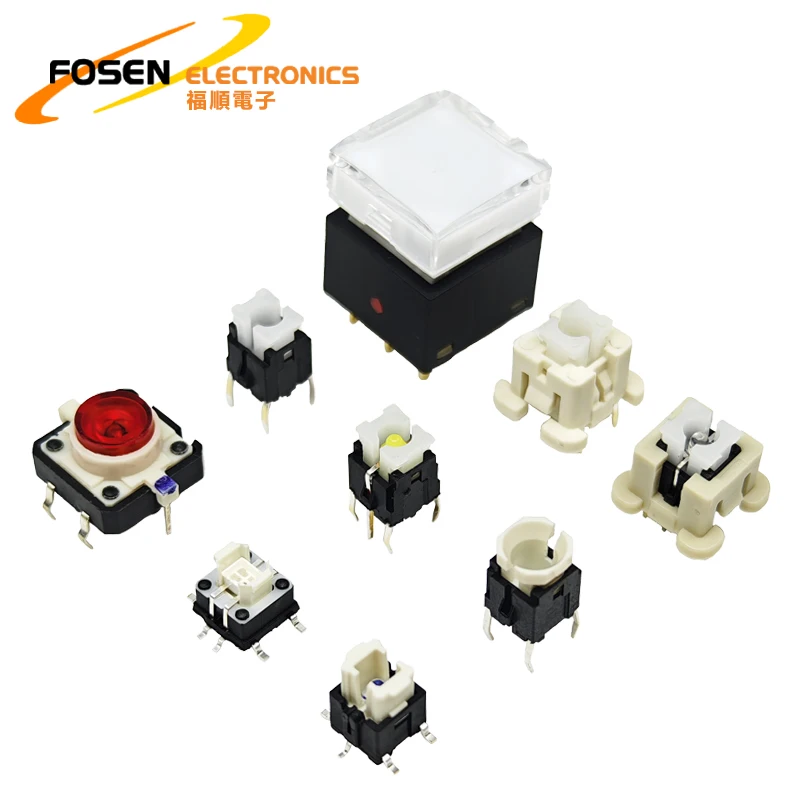 FOSEN 11.9*15mm Red Head Button Momentary Tactile Light Switch 12v Led Button 6Pin 1NO Small Touch Switch with Indicator