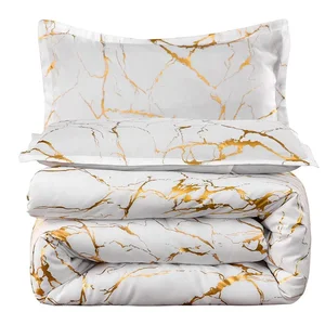 Popular Wedding Metallic Marble Pattern Foil Print Luxury Fluffy Comforter Quilt Bedding Set