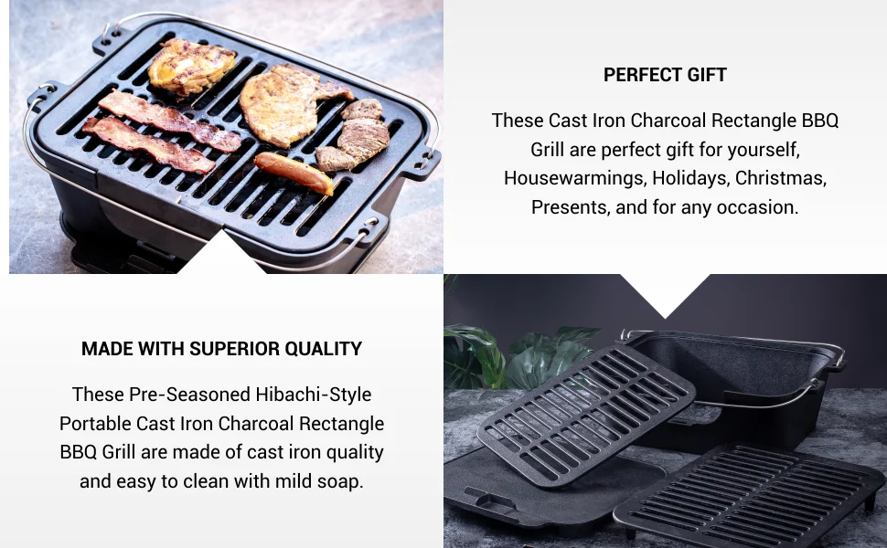 Bruntmor Pre-Seasoned Hibachi-Style Portable Cast Iron Charcoal