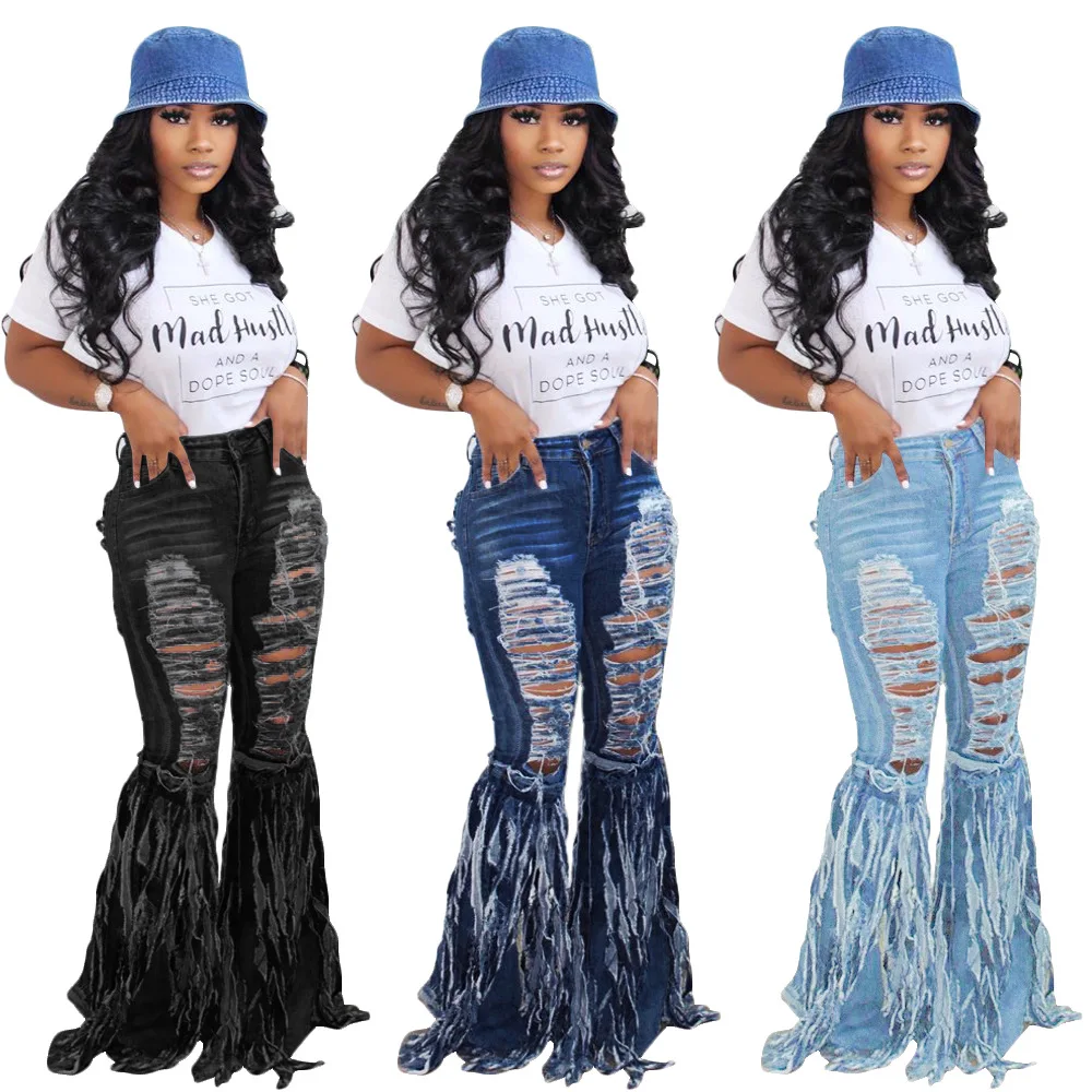 Lady Tassel Jeans Women Casual Ripped 