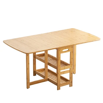 5pcs Space Saving 3 fold dining tables bamboo wood dining table and chair sets with storage shelf