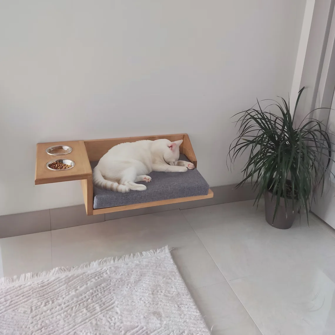 Wooden Wall Shelf Cat Bed Feeding Shelves,Floating Bracket,Pillow And