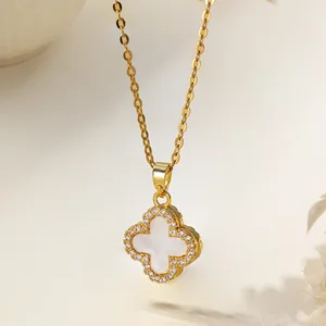 Zircon Clover Necklace Stainless Steel Crystal Pendant Clavicle Chain Necklaces for Women