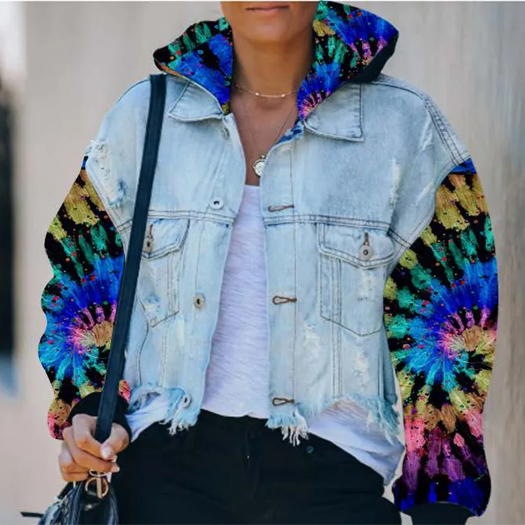 tie dye denim jacket women's