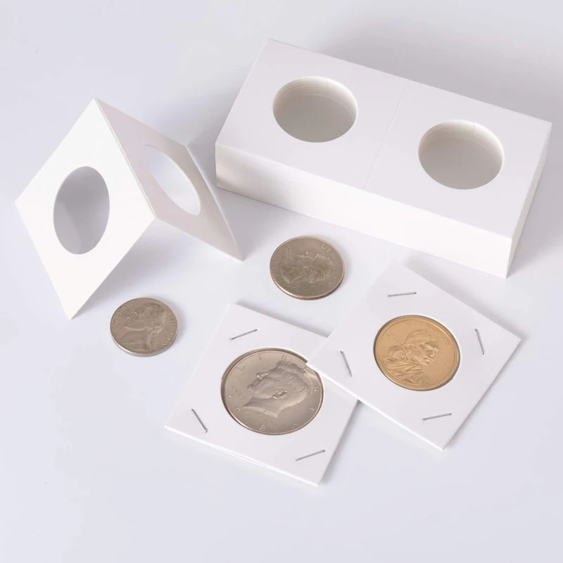 25mm Collapsible Cardboard Coin Holders Coin Collection Flips Storage White 