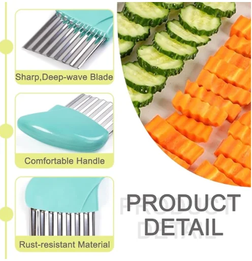 Waffle Fry Cutter Crinkle Cutter Knife for Kids Stainless Steel Wavy Chopper for Veggie French Potato