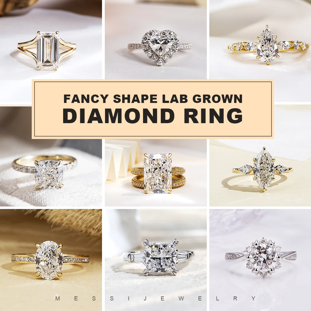 Messi Jewelry MS-785 18k  Three Stone  Oval  Shape Women Dainty Gold Jewelry Lab Grown Diamond Ring