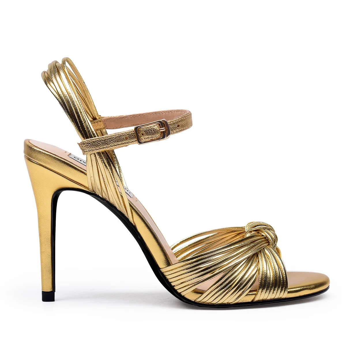 Custom Made PU Leather Stiletto Heels for Women Gold Buckle Strap Toe Heeled Sandals Low Price for Wedding Work Casual Summer