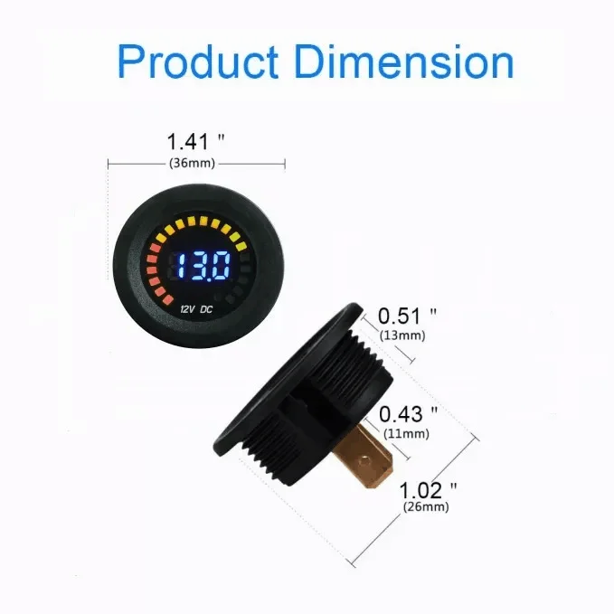 Daiertek 12vdc Volt Meter Voltmeter Mini Round Digital Voltmeter Car ...