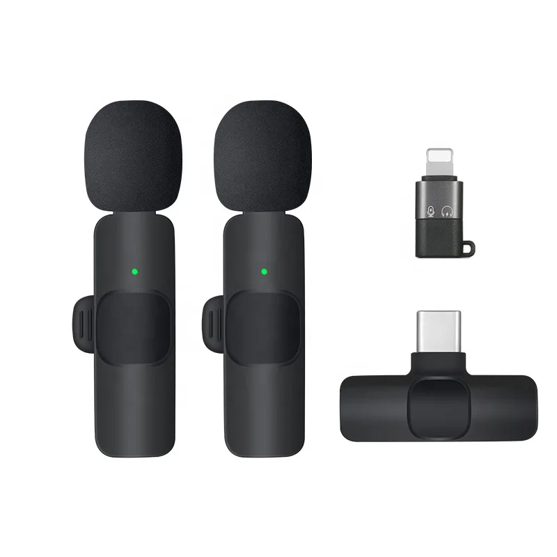 New K9 Wireless Lavalier Microphone 2in1 Noise Cancellation Mini Portable Mic for Iphone Android Live Streaming Vlog Recording