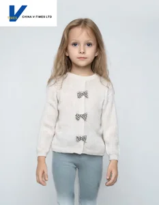 China V-Times 2026 Autumn New Collection Girls' Round Neck Bow Knit Cardigan Sweet Style Drop Shoulder Sweater