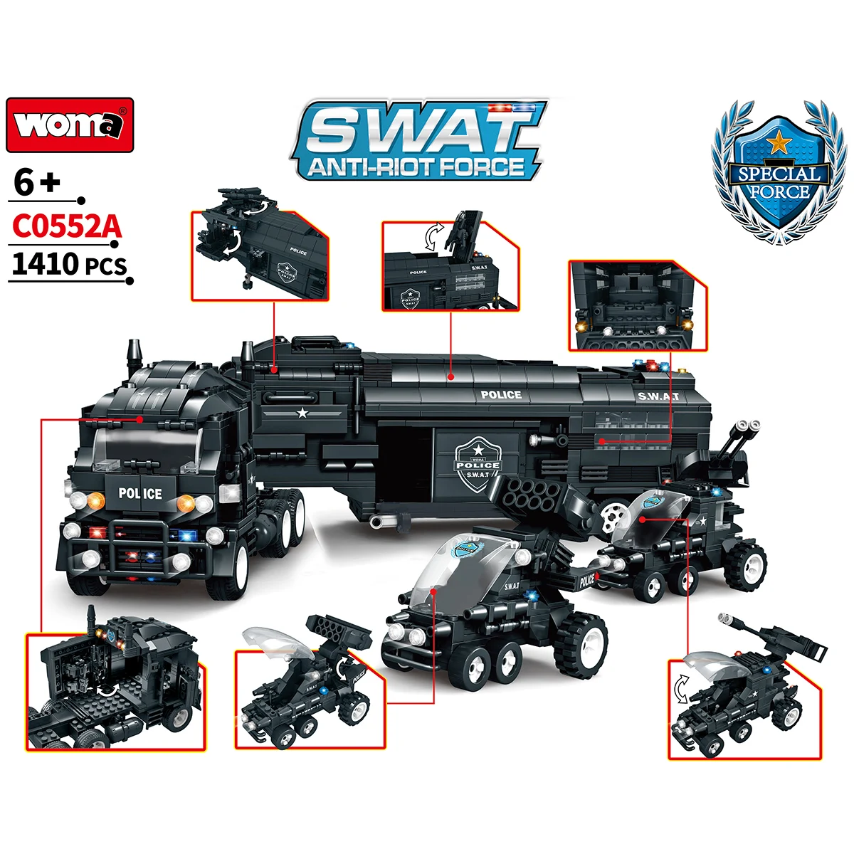 Woma Factory City Car Building Blocks Set Toys for SWAT Corps Anti Riot Force Police (C0552)