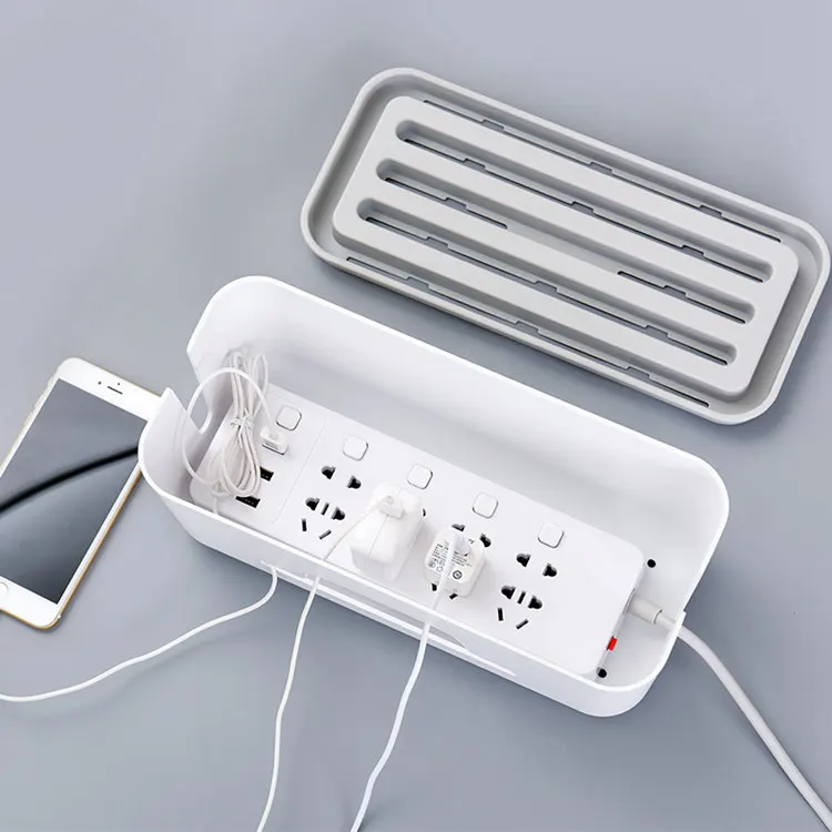 Square Plastic Office Organizer Power Cord Storage Box for Power Strip Wire Junction Router Cable Finishing Socket Storage