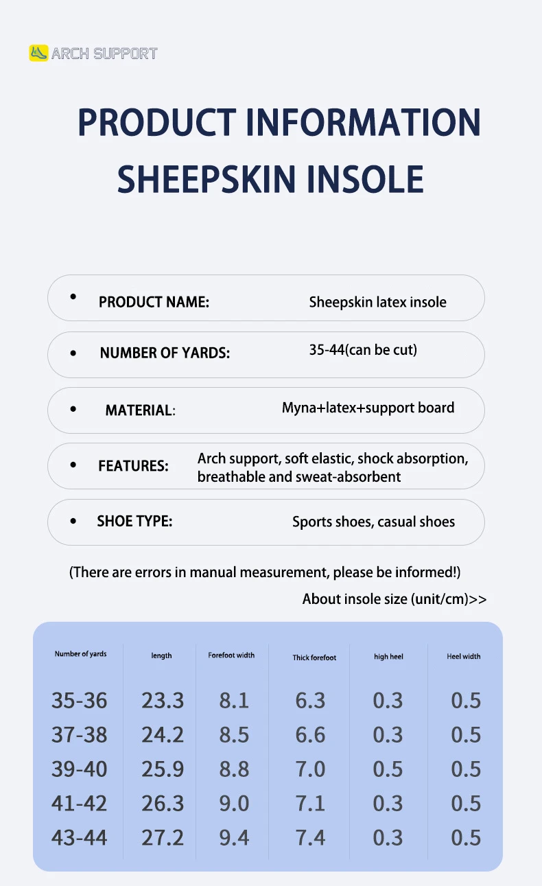 New Arrival! Sheepskin Latex Arch Support Correction Insoles for Bowlegs Shock Absorbing Ball-of-Foot Cushion Pads MOQ 1 Pair