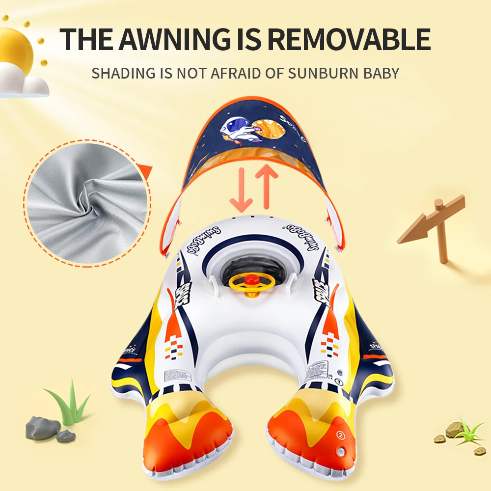 Swimbobo Baby Seat Floats Thicken PVC Inflatable Kids Swim Float Child Swimming Rings Toys Floating Ring Summer With Canopy