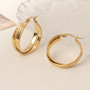 Elegant Double U-Shaped Hoop Earrings for Women Stainless Steel Real 18K Gold Plated Jewelry Trendy Fashion Gift