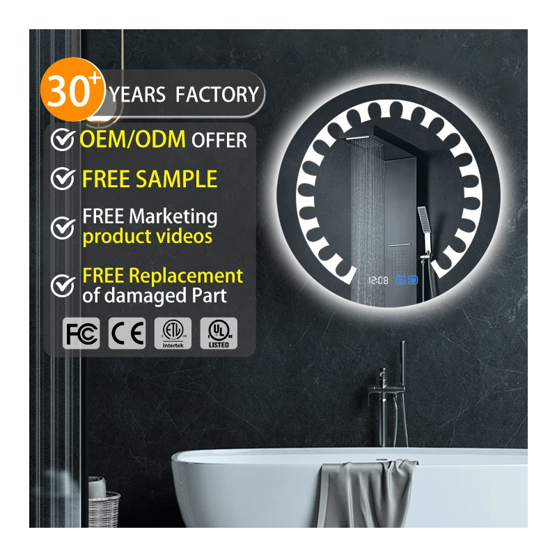 Custom Special Shaped Bathroom Decorative Circular Mirror with Led Light Anti-fog Mirrors Showroom/yash Pattern Bathroom Mirror