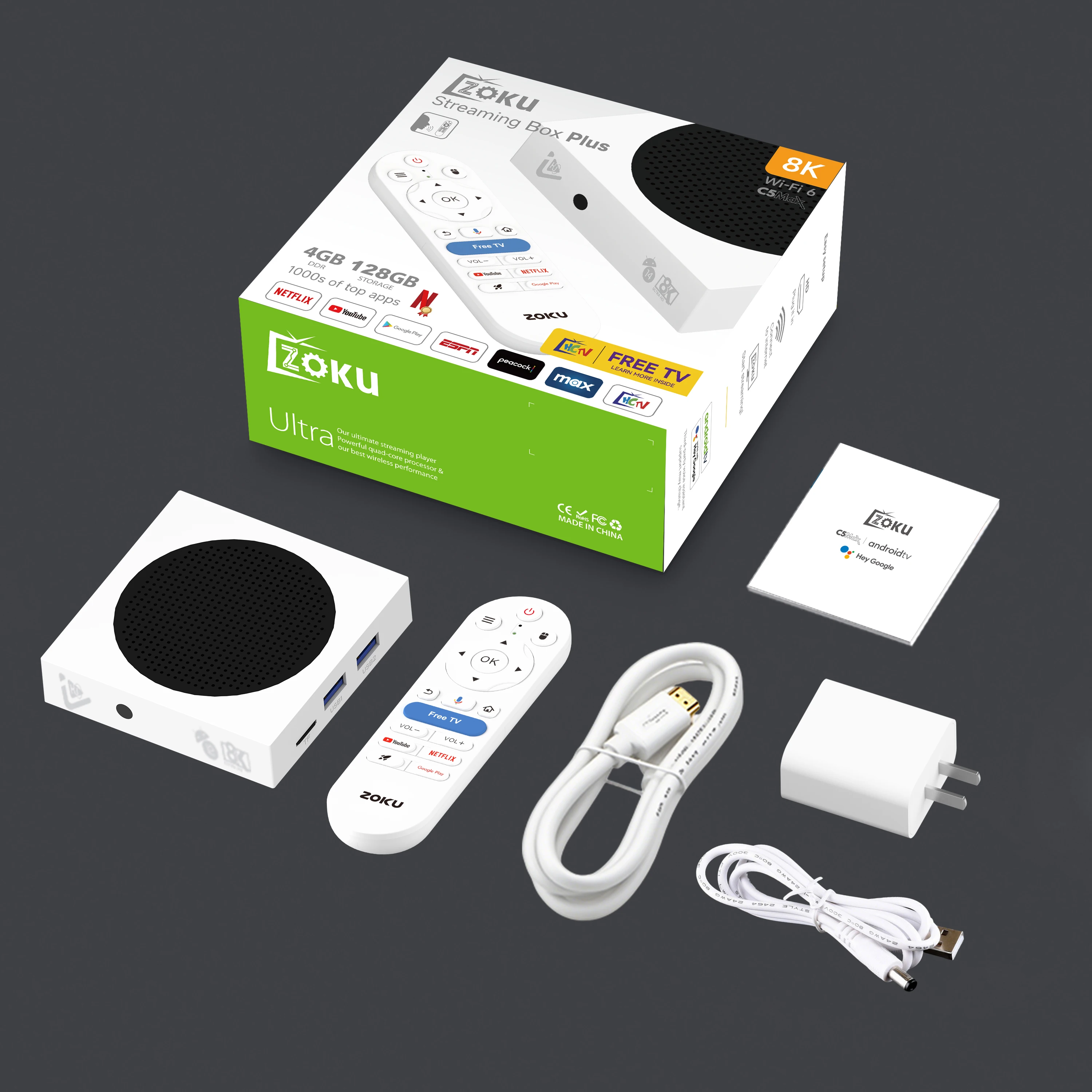 ZOKU C5 MAX TV BOX - 4GB RAM, 128GB ROM, Multi Lang Support
