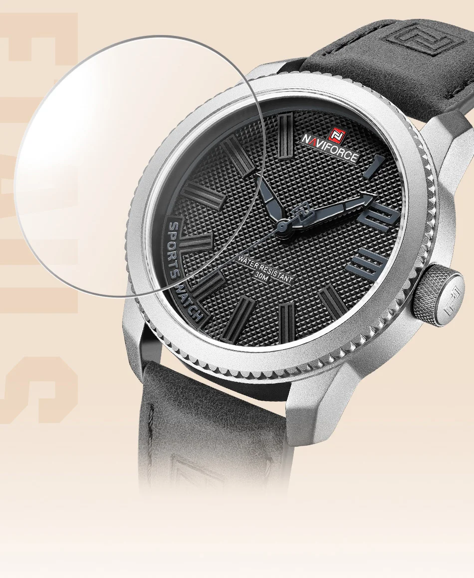 NAVIFORCE Brand 9202L Sports Watch Men Fashion Casual Quartz Wristwatch Male Date Waterproof Leather Analog Clock