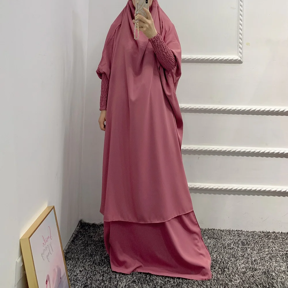 Loriya Free Size 2pcs Set Dubai Women Prayer Abaya Khimar Jilbab Long Skirt Muslim Islamic Clothing