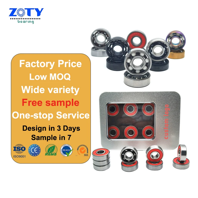 High Quality Customize High Speed ABEC 3/5/7/9/11 Skateboard Bearings 608ZZ 608RS 608 Z ZZ RS 2RS Ball Bearings with Packing Box