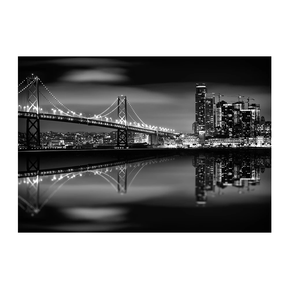 san francisco bridge at night black and white
