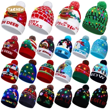 YACHEN Manufacturer Custom LED Light up Knitted Beanie Christmas Hat Colorful Flashing Holiday Xmas Christmas Party Supplies
