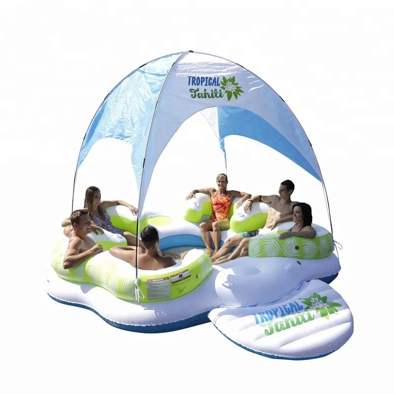 TROPICAL TAHITI INFLATABLE 6-PERSON FLOATING ISLAND POOL LAKE PARTY FLOAT RAFT