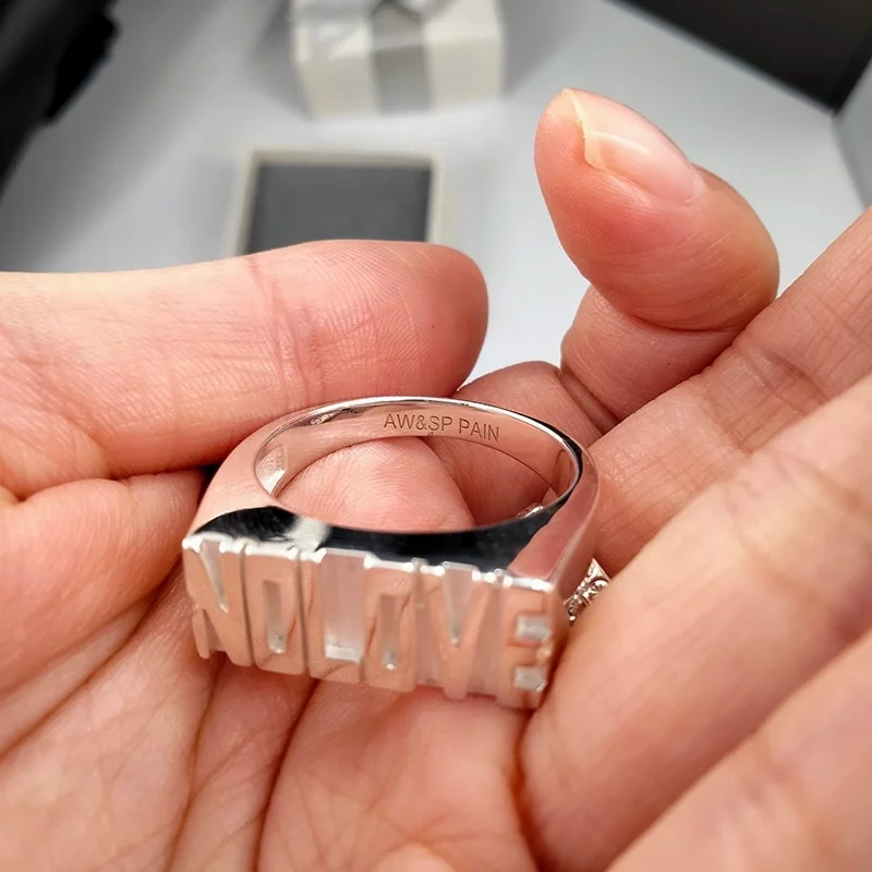Wholesale 3d Engraved Solid Silver Name Rectangle Ring Engraved Signet ...