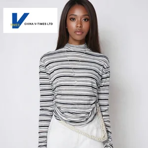 China V-Times Women's Fashionable Loose Fit Off-Shoulder Top Summer Sun-Protective Striped Long-Sleeve T-Shirt Trendy Design