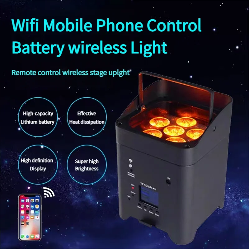 10個6x18w Wi-FiワイヤレスDMXリモコンバッテリー駆動パー缶ライト充電