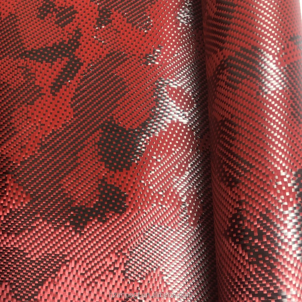 240gsm Carbon Fiber Hybrid Braided Fabric Red Carbon for Kevlar and Aramid Hybrid Cloth