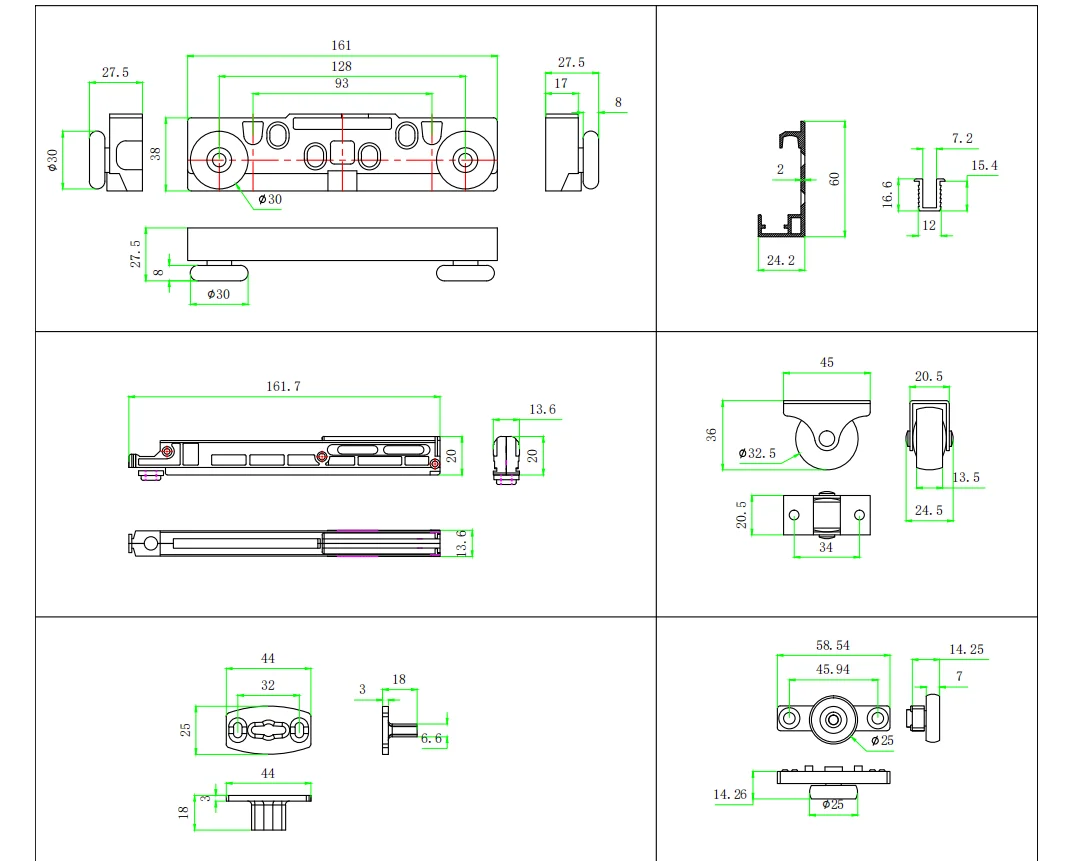 Wooden Track Ghost Sliding Door Rollers,Invisible Door Hardware Hlin