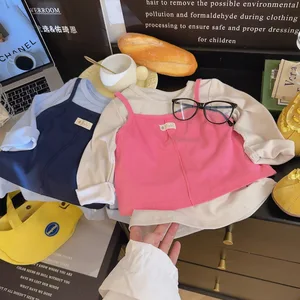 Girls' Long-sleeved T-shirt 2026 Autumn New Style Girl tank Top Base Layer Set Children's Autumn Wear Two-piece Set Trendy