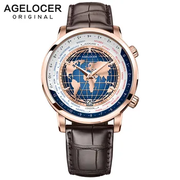 Agelocer Swiss Brand Designer Men's Watch With World Time Date Power Reserve 80 Hours Self-winding Mechanical Automatic Watches