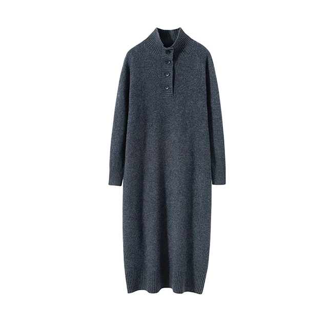 High Quality Autumn Winter Thick Maxi Cashmere Wool Dress Women's Elegant Solid Color French Style Knit Sweater Dresses