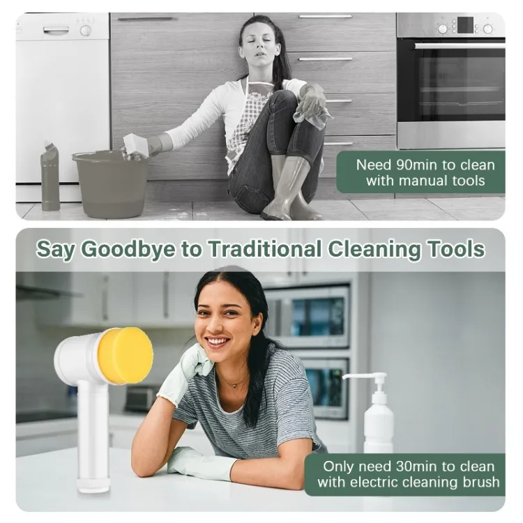 Electric Spin Scrubber Handheld Electric Cleaning Brush with 3 Brush Heads and 1 Hook Built-in Lithium Battery USB Charged Clean