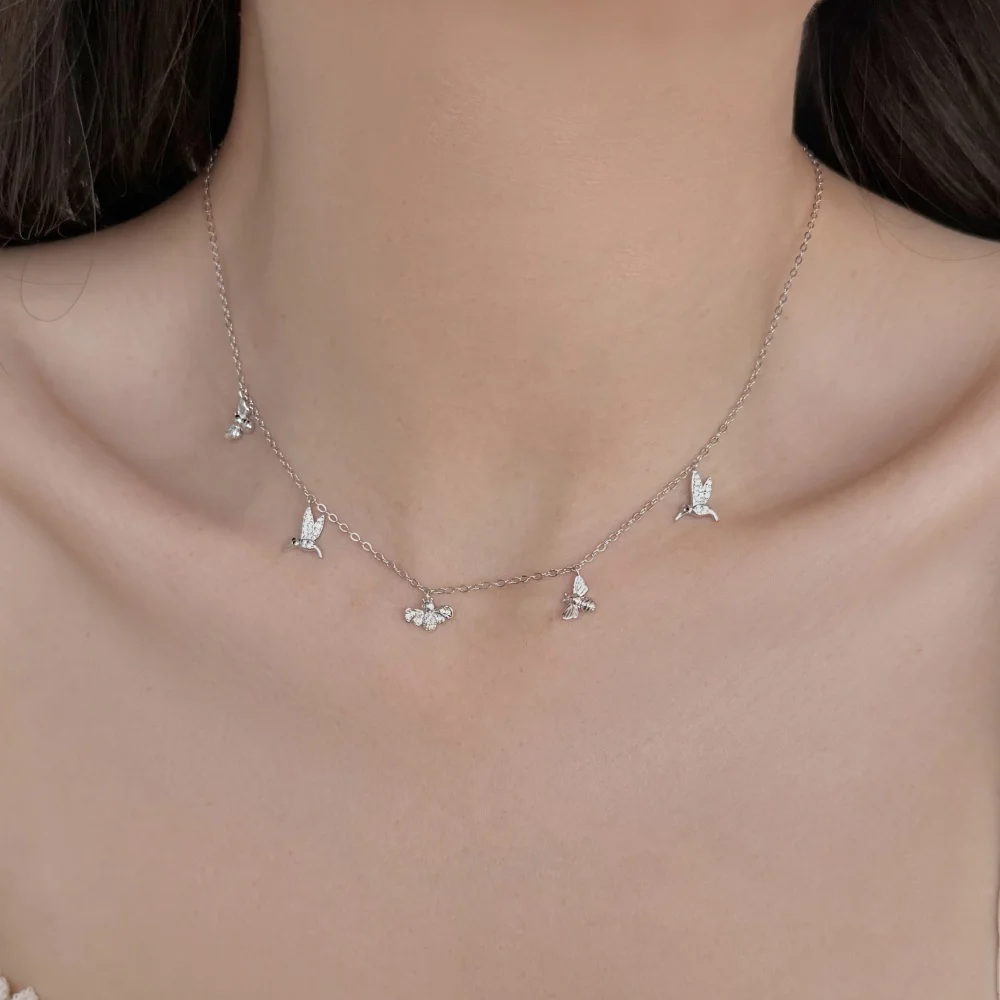 KAKODIY exquisite charm design 925 Sterling Silver chain 5A straight-pull cubic zirconia hummingbird pendant necklace women's daily wear jewelry detail 5