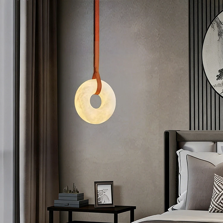 Nordic Suspension Natural Marble Ring Lighting Adjustable Height Chandelier Bedside Copper Pendant Lamp