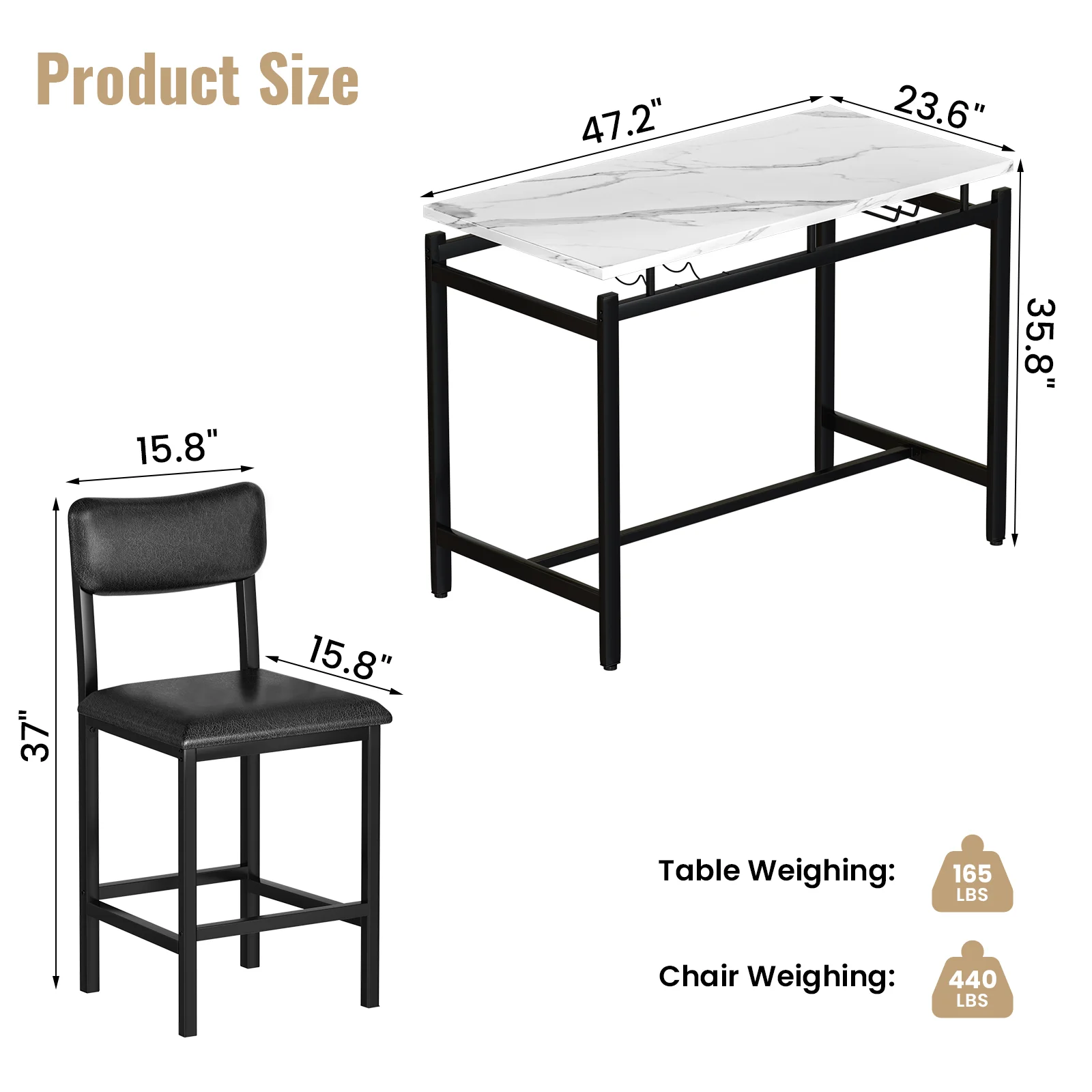 Pcs High Back Marble Table Top Dining Table and Chairs Set for