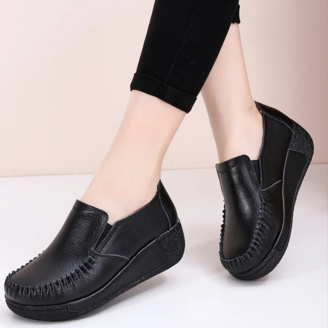 2022 Genuine Leather Wholesale Ladies Loaf Shoes High Heel Casual Mom ...