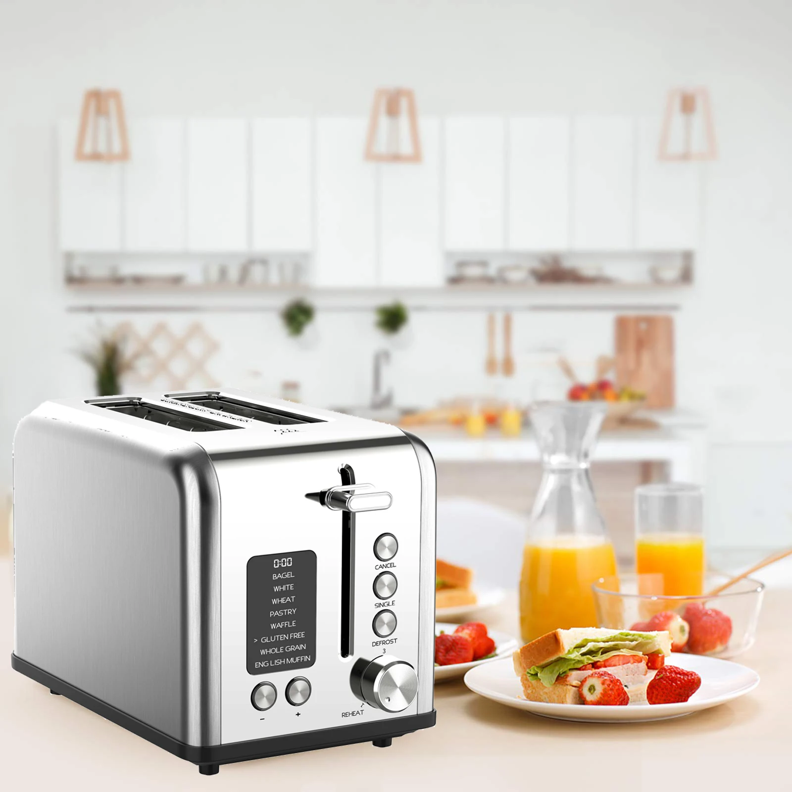 Multiple Functional Digital Toaster Home Appliances 2 Slice Bread Toaster with LED Display Screen Smart Electric Toaster
