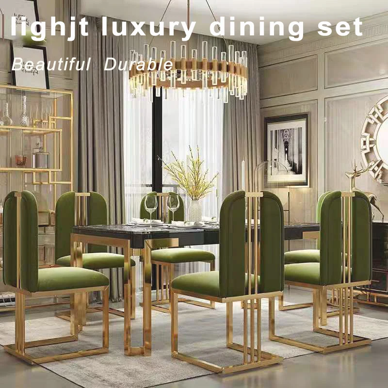 Modern Dining Table With Gold Metal Legs Rectangular Luxury Marble Top ...