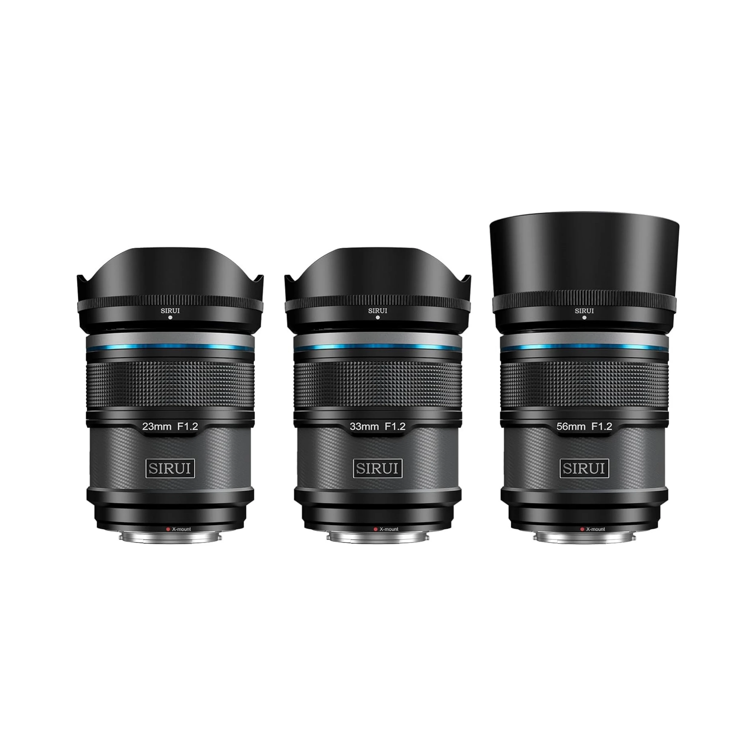 SIRUI Sniper Autofocus Lens Set, 23mm, 33mm, 56mm, F1.2 Wide Angle APS-C Camera Lens for X Mount, Black