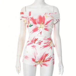 Dropshipping American Clothing Wholesale New Arrivals Two Piece Flower Print 2026 Shorts Set Women