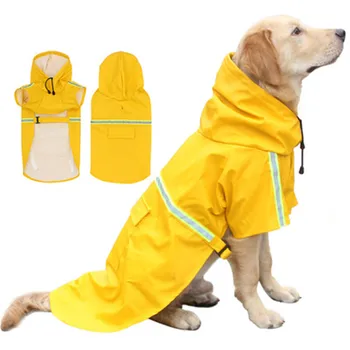 Dog Raincoat Lightweight Waterproof Large Pet Dog Rain Jacket with Strip Reflective & Leash Hole Dog Vest Warm Rain Coat Hoodies